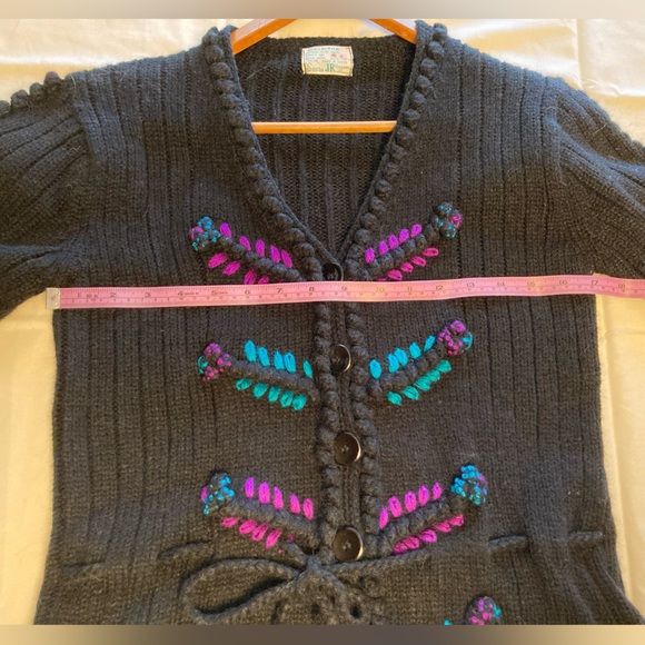 Vintage Sears Jr Bazaar Black Knit Embroidered Cardigan Sweater Size M - Picture 3 of 5